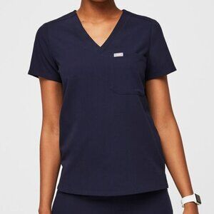 Figs Catarina One-Pocket Scrub Top V-Neck Women's XL Navy Stretch Comfy‎ Pocket